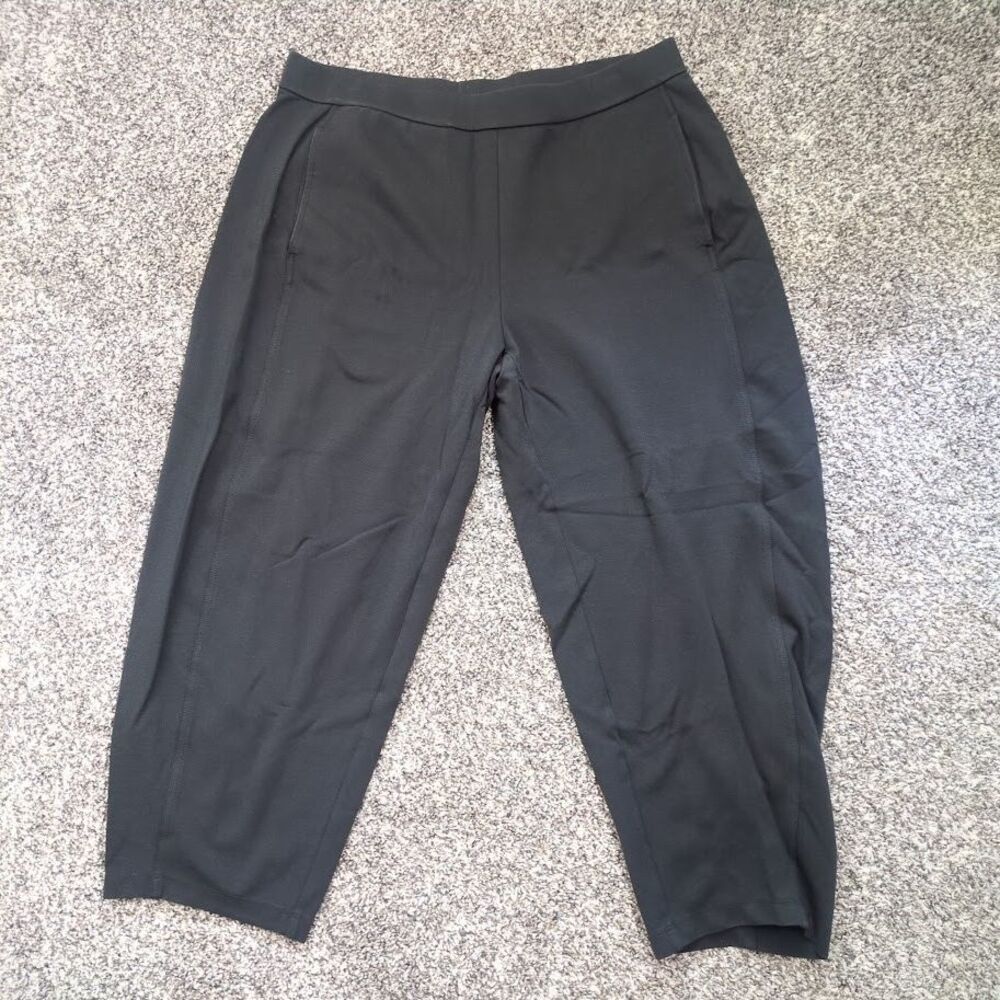Eileen Fisher Women’s Black Slim Ankle Pants Large Pull On Elastic Waist Stretch